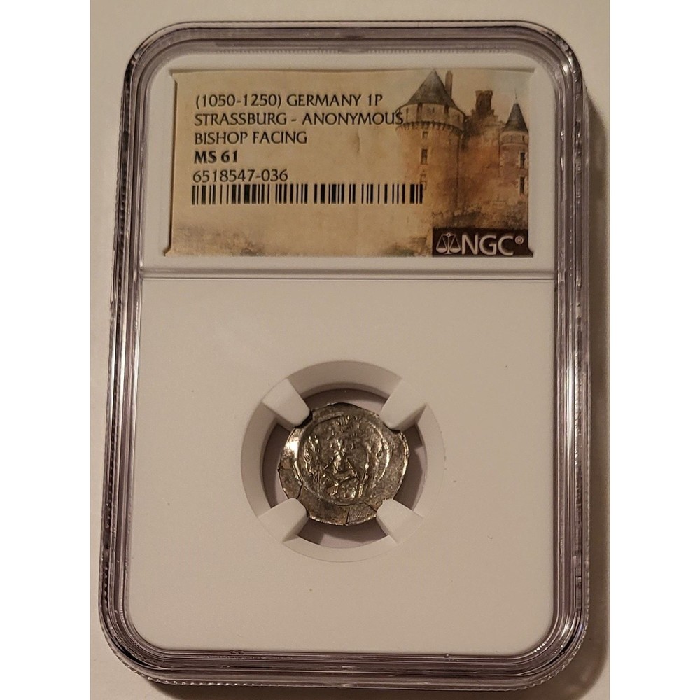 Germany Strassburg Anonymous (1050-1250) Silver Pfennig Bishop Facing MS61 NGC